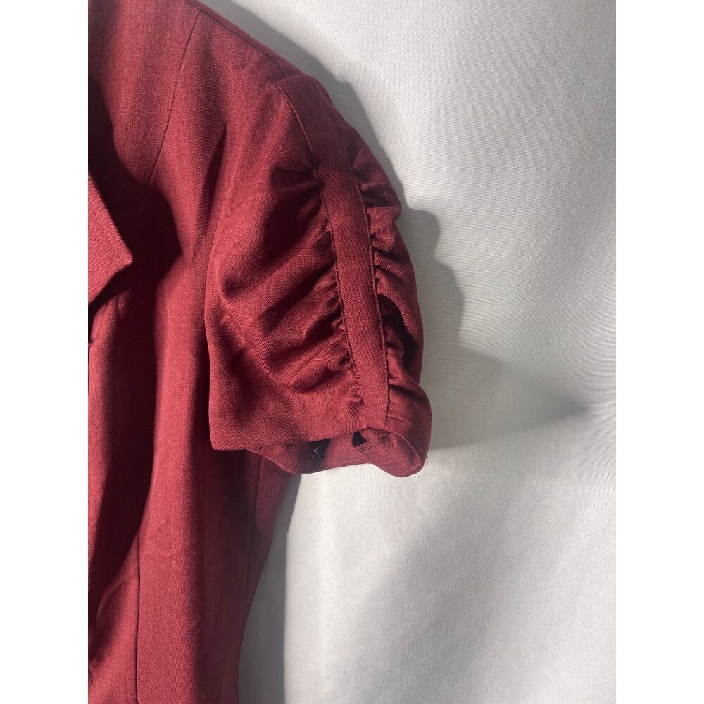 Ellen Tracy Womens Burgundy Dress Size 8 With Gold Zipper & Ruched Sleeves 100% - Picture 4 of 7